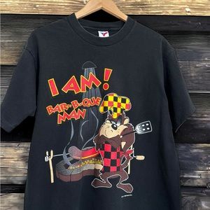 Vintage 90’s Taz Tasmanian Devil BBQ Bar-B-Que Man Fathers Day T-Shirt Size L VG